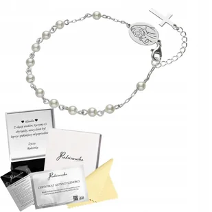 Bransoletka Różaniec Perłowy Medalik Krzyżyk 925 Prezent GRAWER GRATIS - Bransoletki - miniaturka - grafika 1