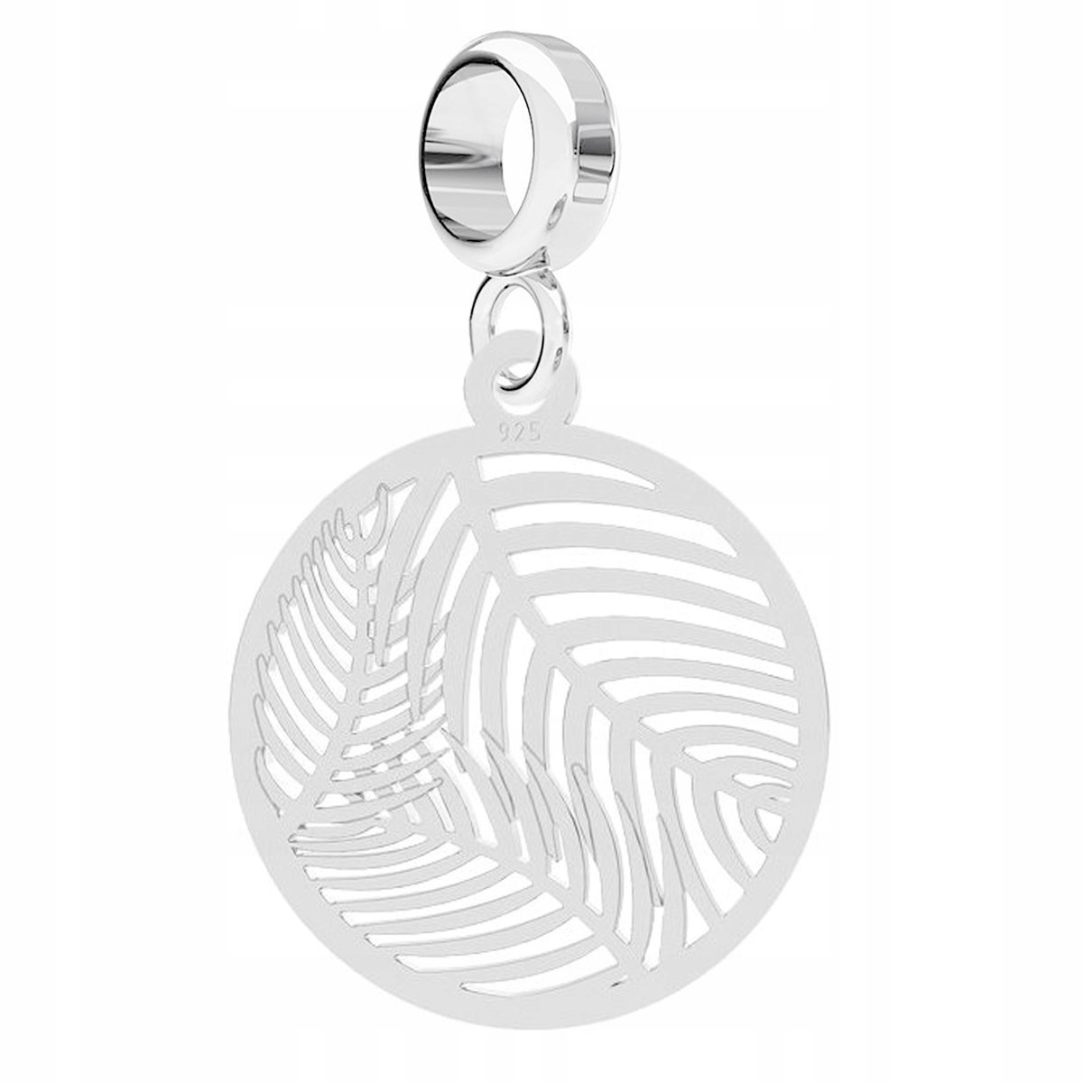 Charms Srebrny Okrągła Blaszka Liście Palmy Listki Drzewo Palma SREBRO 925