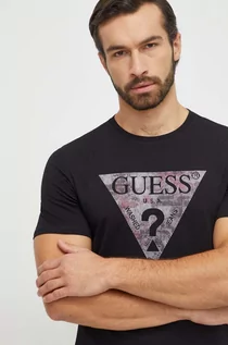 Koszulki męskie - Guess t-shirt męski kolor czarny z nadrukiem - grafika 1