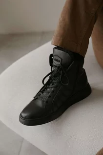 Sneakersy męskie - Czarne sznurowane botki męskie zimowe ze skóry naturalnej Estro ER00110543 - grafika 1