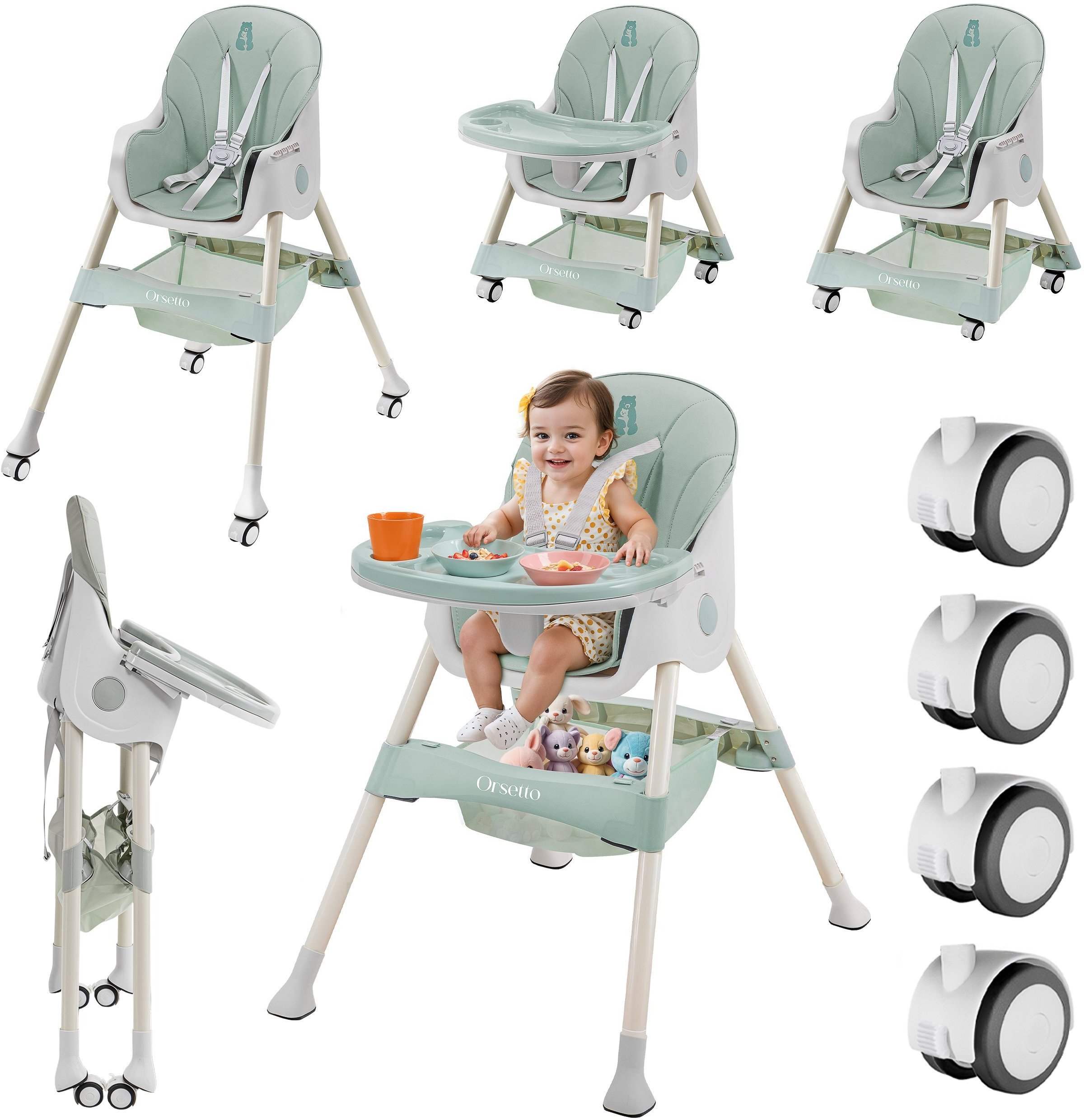 DZIECIĘCE KRZESEŁKO DO KARMIENIA KARMELEK 4W1 ZIELONE