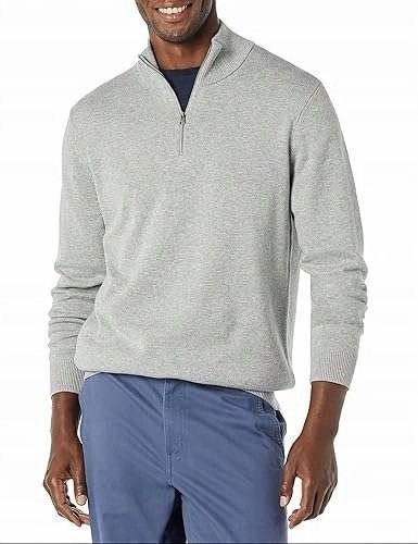 Essentials Mens 100% Cotton Quarter-Zip Sweater