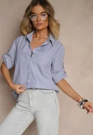 Koszule damskie - Granatowa Koszula Bawełniana w Drobne Paski z Rękawami 3/4 Lialorea - miniaturka - grafika 1