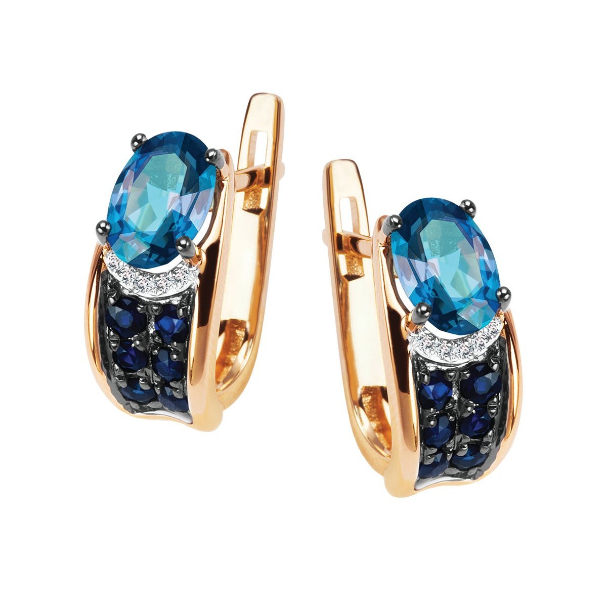 Kolczyki London blue topaz, szafiry i diamenty