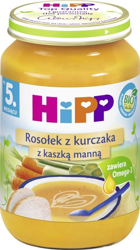 Hipp , Rosołek z kurczaka z kaszą manną bio, 190 g, 5m+