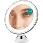 Lusterka do makijażu - Lustro powiększające 10x z oświetleniem LED, przyssawką, mocowaniem ściennym, obracające się o 360° - miniaturka - grafika 1