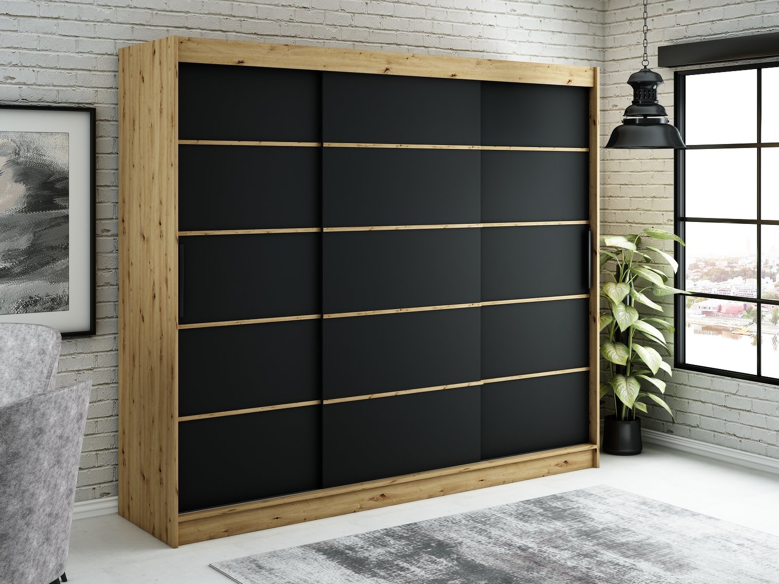 MINIO szafa 250 cm LETO V1 czarny mat / dąb Artisan