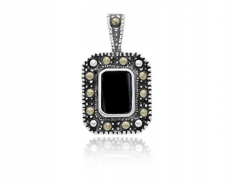 Zawieszka srebrna 925 wisiorek z onyksem markazyty