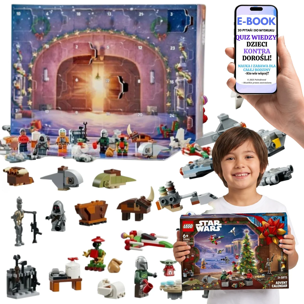 LEGO 2026 Kalendarz Adwentowy Dla Dzieci Star Wars • Mandalorian Grogu • 7 mini pojazdów 75456