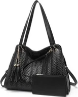 Torebki damskie - Miss Lulu torebka damska hobo skórzana torba na ramię z frędzlami i plecionym wzorem - miniaturka - grafika 1