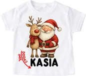 Koszulki dla dziewczynek - Koszulka na mikołajki dla dzieci z Mikołajem i Reniferem z imieniem - RENIFER92 - miniaturka - grafika 1
