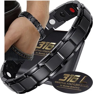 CZARNA ZDROWOTNA BRANSOLETA MĘSKA MAGNETYCZNA MOC BOSTON JEWELLERY ORYGINAŁ - Bransolety męskie - miniaturka - grafika 1