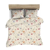 Pościel - Pościel z kory 160x200 szare różowe pomarańczowe maki na beżowym tle - miniaturka - grafika 1