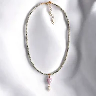 Naszyjniki - Naszyjnik : jaspis dalmatyński, serce ceramiczne, perła - miniaturka - grafika 1