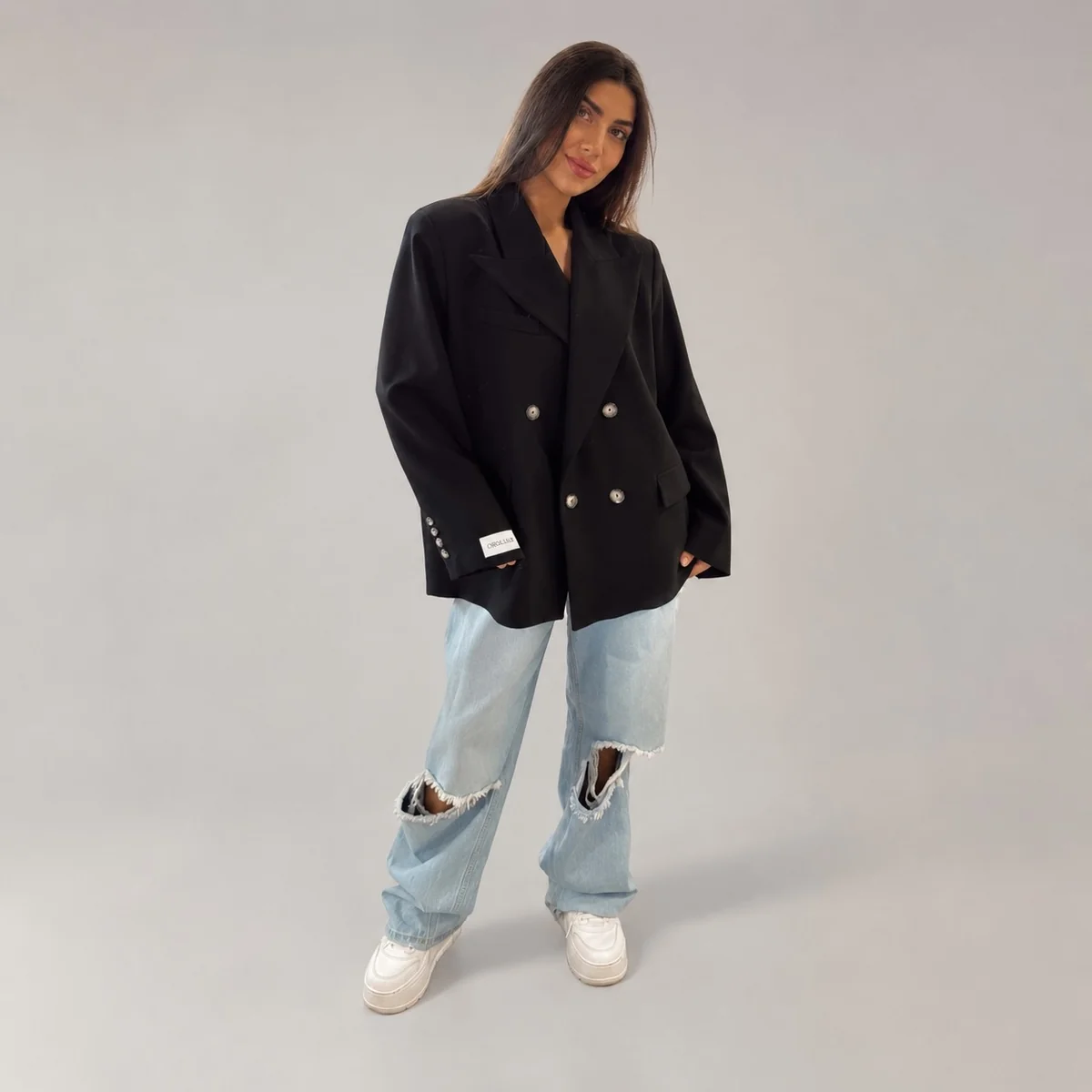 [r. S-L] Marynarka damska oversize elegancka czarna klapy do pracy