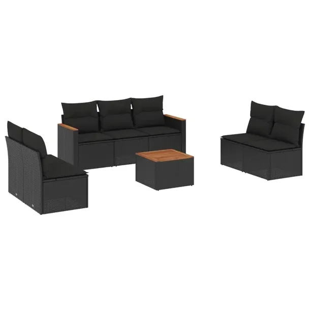 Zestaw mebli ogrodowych modułowych czarny, rattan PE, stal, akacja, 55-61,