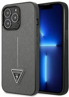 Guess GUHCP14XPSATLG iPhone 14 Pro Max 6,7" srebrny/silver hardcase SaffianoTriangle Logo - Etui i futerały do telefonów - miniaturka - grafika 1