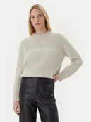 Swetry damskie - Calvin Klein Sweter LV044D359G Beżowy Relaxed Fit - miniaturka - grafika 1
