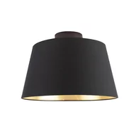 Oprawy, klosze i abażury - QAZQA Lampa sufitowa z bawełnianym kloszem czarny ze złotem 32 cm - Combi czarny - miniaturka - grafika 1