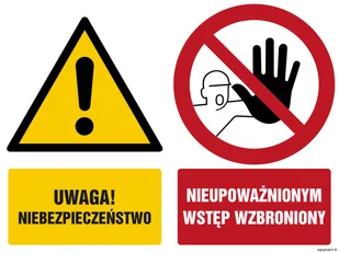 GM007 UWAGA NIEBEZPIECZEŃSTWO NIEUPOWAŻNIONYM WSTĘP WZBRONIONY, FN - FOLIA SAMOPRZYLEPNA; (100X75MM) - Tablice BHP - miniaturka - grafika 1