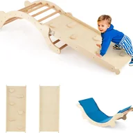 Place zabaw - 4w1 Drewniana Konstrukcja Wspinaczkowa Montessori z Regulowaną Zjeżdżalnią i Poduszką, dla Dzieci >1 Roku Życia, Nośność 60 kg, Wersja Natural Plus - miniaturka - grafika 1