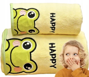 RĘCZNIK KĄPIELOWY 70x140 35x75 DLA DZIECI DO PRZEDSZKOLA MIĘKKI ZESTAW ŻABA - Okrycia kąpielowe dla dzieci - miniaturka - grafika 1