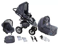 Wózki dziecięce - Wózek 3w1 wielofunkcyjny SATURN grafit + kwiaty / KRASNAL - miniaturka - grafika 1