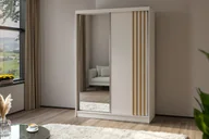 Szafy - AGMAT Lugo szafa z drzwiami przesuwnymi, szafa z 2 drzwiami i lustrem, nowoczesna szafa w kolorze: biały / biały, szafa w rozmiarze: 150 x 216 x 61 cm - miniaturka - grafika 1