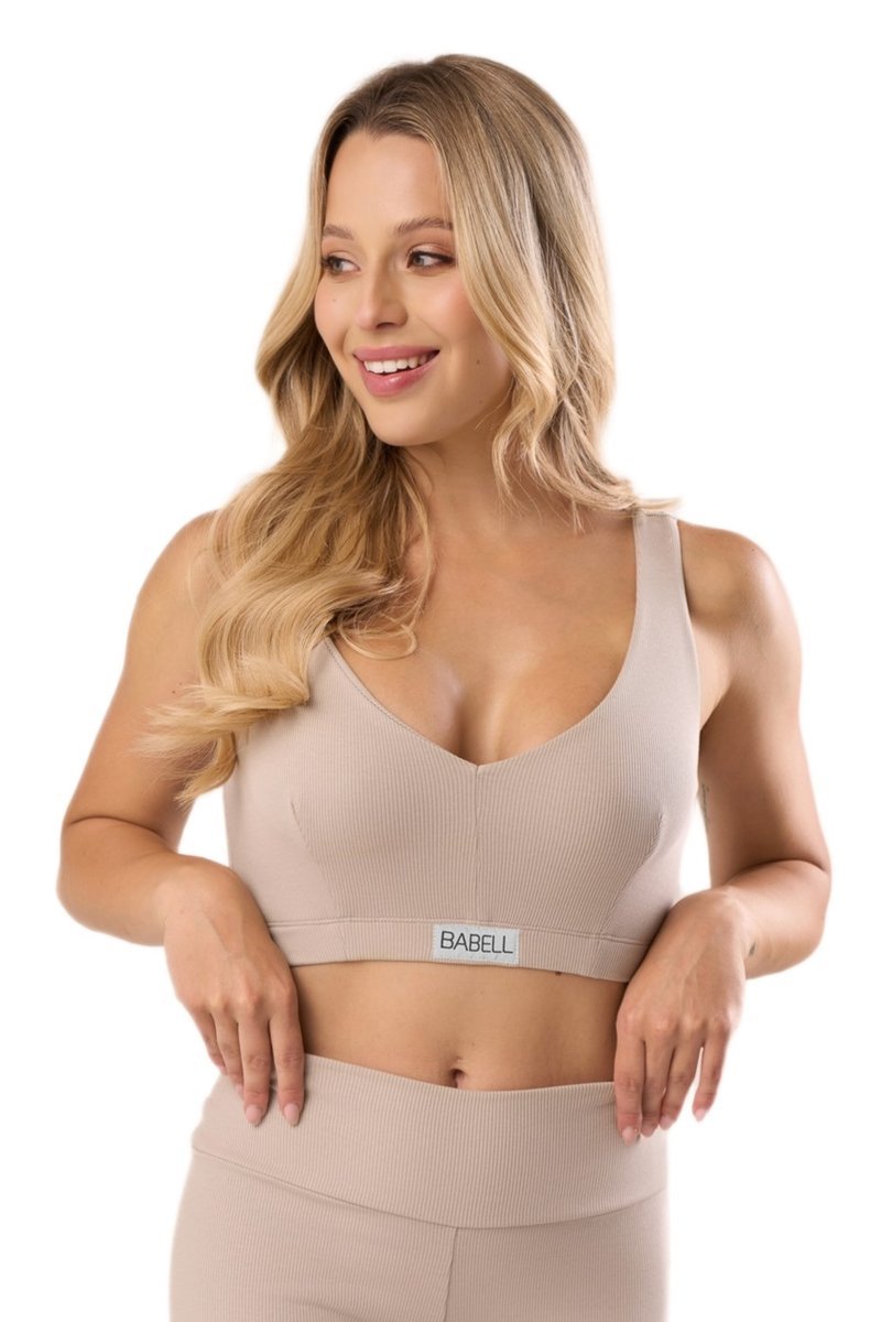 Biustonosz miękki bez fiszbin z prążkowanej dzianiny kod 3001 taupe XL