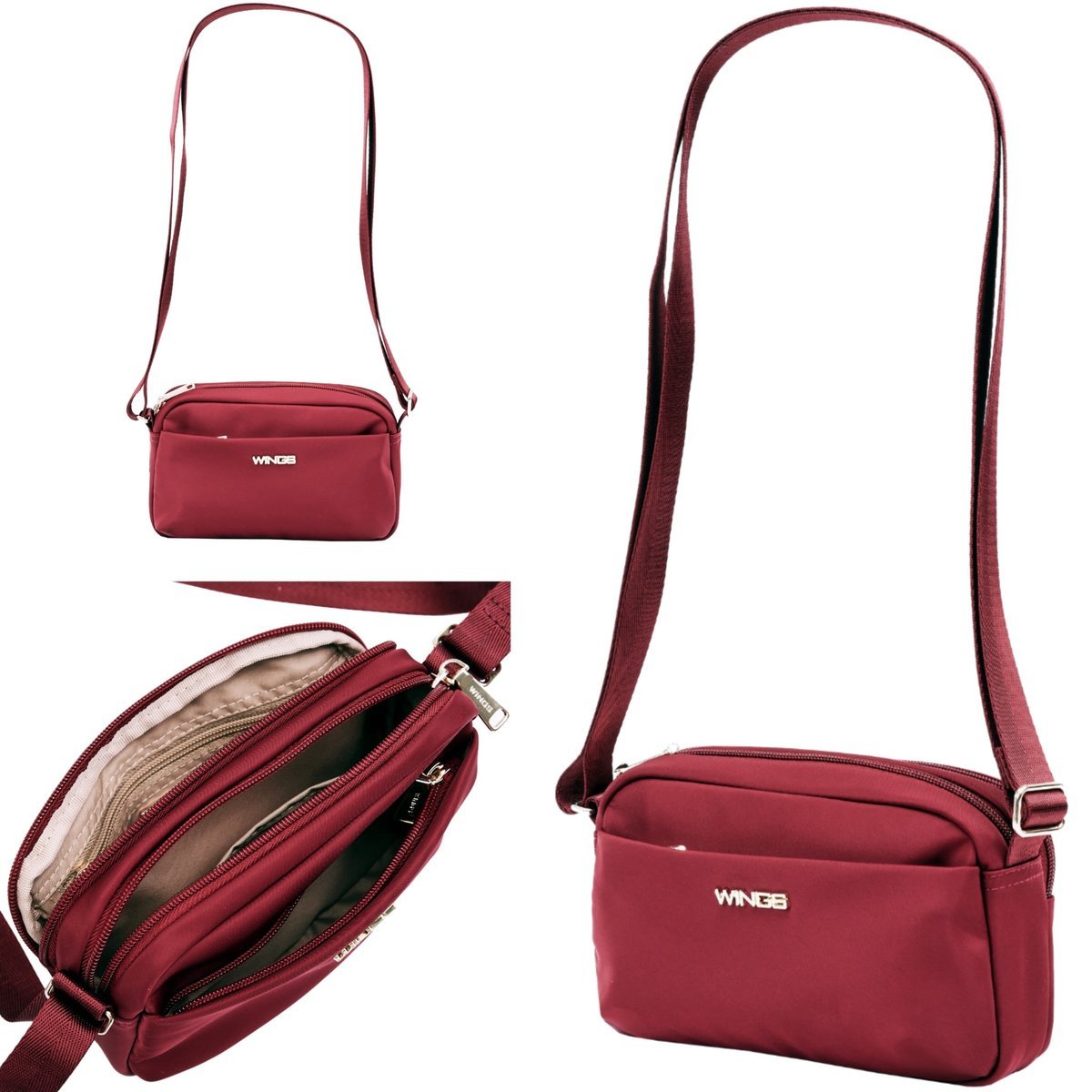 Mała torebka crossbody WINGS Rosella nylonowa lekka z kieszeniami regulowany pasek 1,5 l