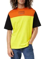 Bluzy męskie - Armani Exchange Męska bluza polo oversized Heavy Jersey Logo Colorblock Jumper Polo Sweater, żółty/pomarańczowy/czarny, S - miniaturka - grafika 1