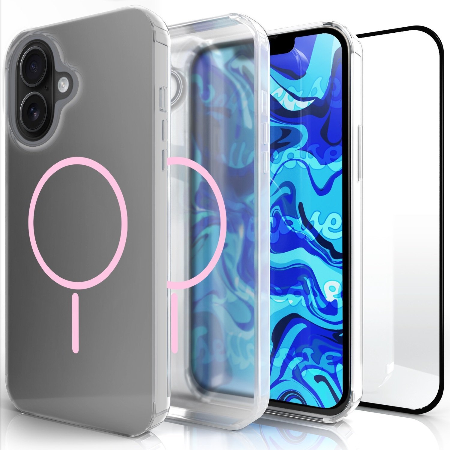 Etui Do Magsafe Do Apple iPhone 16 Clear, Różowy Magnes, Pancerne Szkło