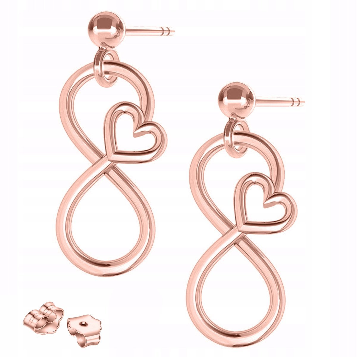 Kolczyki Pozłacane Serca z Nieskończonością Ósemka Serduszka SREBRO 925