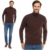 Swetry męskie - Golf Męski Sweter Pod Szyję Klasyczny Brązowy Bawełniany Elegancki MORAJ L - miniaturka - grafika 1