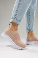 Slip on damskie - Beżowe sneakersy damskie na koturnie buty sportowe slip on z cyrkoniami Casu SJ2500-5 - miniaturka - grafika 1