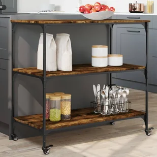 Wózek kuchenny dąb wędzony 102x50x95 cm materiał drewnopochodny - Wózki kuchenne - miniaturka - grafika 1