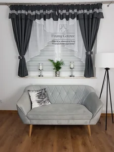 Firana gotowa z zasłonami i lambrekinem- szara, nowoczesne firanki do kuchni - Firany - miniaturka - grafika 1