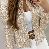 Inne - TEMU Elegancka kurtka z brokatem dla kobiet, 100% poliestru, długi rękaw, okrągły dekolt, wszechstronna tkanina z dzianiny, regularna długość z - miniaturka - grafika 1