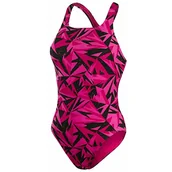Stroje kąpielowe - Speedo Damski kostium kąpielowy Hyperboom Allover Medalist, czarny/różowy, 36/38 PL - miniaturka - grafika 1