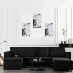 vidaXL 4-osobowa sofa rozkładana, obita tkaniną, czarna - Sofy i kanapy - miniaturka - grafika 1