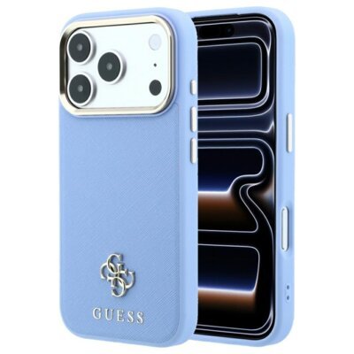 Etui GUESS Saffiano Small 4G & Classic Logo MagSafe do Apple iPhone 17 Pro Max/18 Pro Max Niebieski