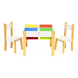 ECOTOYS Drewniane meble dla dzieci zestaw stół +2 krzesła 1715 - Stoliki dla dzieci - miniaturka - grafika 1