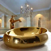 Umywalki - bateria umywalkowa retro złota+ umywalka złota GOLDENA - miniaturka - grafika 1