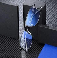 Okulary korekcyjne, oprawki, szkła - Żyłkowe męskie okulary do komputera TV smartfona BLUE LIGHT zerówki czarne 2596A - miniaturka - grafika 1