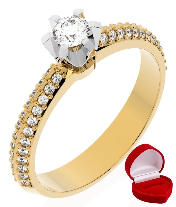 ZŁOTY PIERŚCIONEK ZARĘCZYNOWY 585 14k DIAMENT LAB BRYLANT 0,14 ct R12