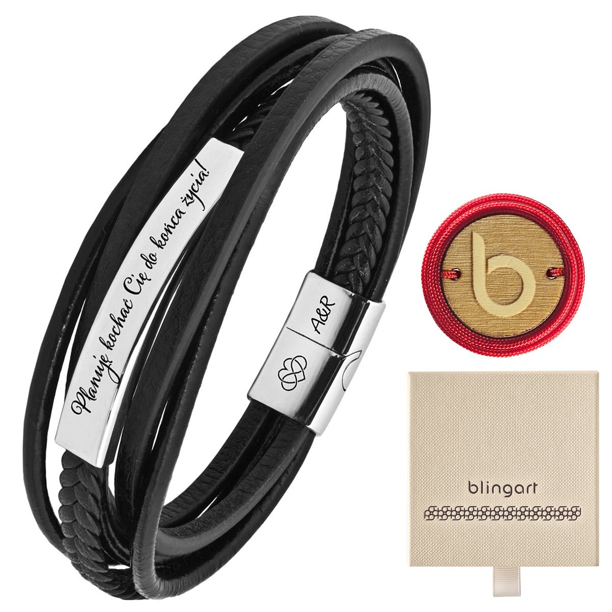 Bransoletka z grawerem skórzana męska plecionka