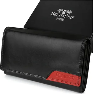 Beltimore Damski skórzany portfel duży poziomy retro RFiD czarny BELTIMORE 043 - Portfele - miniaturka - grafika 1