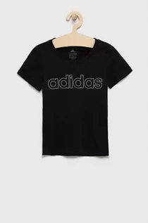 Koszulki dla dziewczynek - adidas t-shirt bawełniany dziecięcy GN4042 kolor czarny - grafika 1