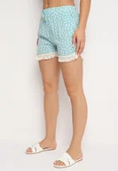 Spodenki damskie - Miętowe Szorty z Wiskozy z Gumką w Pasie i Troczkami Talorea - miniaturka - grafika 1