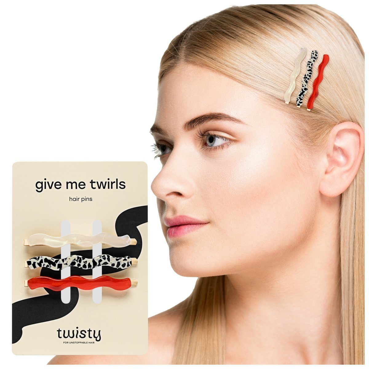 Wsuwki do włosów FALOWANE czerwona marmurkowa perłowa Twisty ZESTAW 3 szt